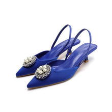 Load image into Gallery viewer, Luxury Black Straps Black Shoes For Women Shallow Summer Heels Beige Elastic Band Low Pointed Closed Flat Rhinestone Slip-on Shoes Flats Outdoor Walking Slippers