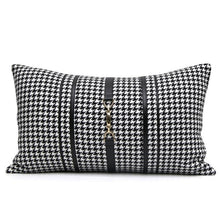 Load image into Gallery viewer, Luxury Black White Houndstooth Gold Leather Stitching Pillow Covers Sofa Decorative Horse Pillow Case Swallow Gird Throw Pillowcases Black Gold PU Leather Polyester Splicing Cushion Covers Well Made Classic Pattern