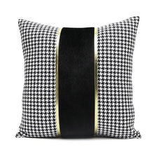 Load image into Gallery viewer, Luxury Black White Houndstooth Gold Leather Stitching Pillow Covers Sofa Decorative Horse Pillow Case Swallow Gird Throw Pillowcases Black Gold PU Leather Polyester Splicing Cushion Covers Well Made Classic Pattern