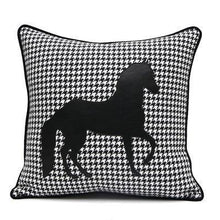 Load image into Gallery viewer, Luxury Black White Houndstooth Gold Leather Stitching Pillow Covers Sofa Decorative Horse Pillow Case Swallow Gird Throw Pillowcases Black Gold PU Leather Polyester Splicing Cushion Covers Well Made Classic Pattern