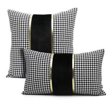 Load image into Gallery viewer, Luxury Black White Houndstooth Gold Leather Stitching Pillow Covers Sofa Decorative Horse Pillow Case Swallow Gird Throw Pillowcases Black Gold PU Leather Polyester Splicing Cushion Covers Well Made Classic Pattern