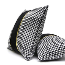 Load image into Gallery viewer, Luxury Black White Houndstooth Gold Leather Stitching Pillow Covers Sofa Decorative Horse Pillow Case Swallow Gird Throw Pillowcases Black Gold PU Leather Polyester Splicing Cushion Covers Well Made Classic Pattern