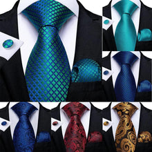 Load image into Gallery viewer, Luxury Blue Silk Design Wedding Tie For Men Necktie Pocket Square Cufflink Set Formal Business Meeting Necktie For Men