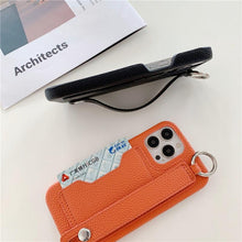 Load image into Gallery viewer, Luxury Card Holder Wrist Strap Leather Wallet Case For iphone 12 13 14 14pro 13Pro Max Mini Protective Cover Wallet Case With Leather Adjustable Hand Strap Phone Cover