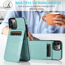 Load image into Gallery viewer, Luxury Cards Case For iPhone 14 13 12 Mini 11 Pro Max Durable Leather Strong Stand Holder Phone Cover Magnetic Flip Case For Women Girls With Card Holder Secure Card Holder