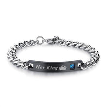 Load image into Gallery viewer, Luxury Couple Titanium Steel Alloy King Queen Bracelet Alloy Pendant Lover Letter Bracelet Attraction Distance Relationship Couples Bracelet For Men Women Bracelets Matching Link Chain Elegant Bracelets