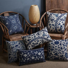Load image into Gallery viewer, Luxury Decorative Throw Square Linen Pillowcase Blue And White Flower Bedroom Room Sofa Porcelain Printed Cushion Cover Decorative Sofa Throw Pillow Car Chair Home Decor Pillow Case Soft Design