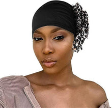 Load image into Gallery viewer, Luxury Elegant Bonnet Lightweight Soft Big Black Flower Elastic Elegant Hijab Caps Turban Africa Lightweight Headtie Head Scarf Soft Wrap Hat For Women