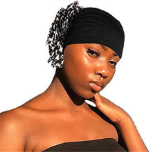 Load image into Gallery viewer, Luxury Elegant Bonnet Lightweight Soft Big Black Flower Elastic Elegant Hijab Caps Turban Africa Lightweight Headtie Head Scarf Soft Wrap Hat For Women