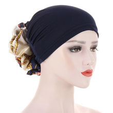 Load image into Gallery viewer, Luxury Elegant Bonnet Lightweight Soft Big Black Flower Elastic Elegant Hijab Caps Turban Africa Lightweight Headtie Head Scarf Soft Wrap Hat For Women