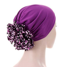 Load image into Gallery viewer, Luxury Elegant Bonnet Lightweight Soft Big Black Flower Elastic Elegant Hijab Caps Turban Africa Lightweight Headtie Head Scarf Soft Wrap Hat For Women