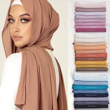 Load image into Gallery viewer, Luxury Fashion Long Soft Solid Chiffon Scarf Head Wrap Echarpe Shawl Lightweight Headscarf Instant Ready To Wear Elegant Hijab Scarf Wrap Muslim Shawl Islamic Hijabs Arab Wrap Head Scarves For Women