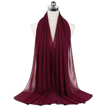 Load image into Gallery viewer, Luxury Fashion Long Soft Solid Chiffon Scarf Head Wrap Echarpe Shawl Lightweight Headscarf Instant Ready To Wear Elegant Hijab Scarf Wrap Muslim Shawl Islamic Hijabs Arab Wrap Head Scarves For Women