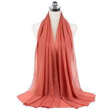 Load image into Gallery viewer, Luxury Fashion Long Soft Solid Chiffon Scarf Head Wrap Echarpe Shawl Lightweight Headscarf Instant Ready To Wear Elegant Hijab Scarf Wrap Muslim Shawl Islamic Hijabs Arab Wrap Head Scarves For Women
