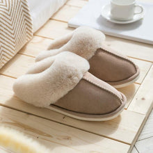 Load image into Gallery viewer, Luxury Faux Suede Home Women Full Fur Slippers Winter Warm Plush Bedroom Non-Slip Couples Shoes Indoor Furry Slippers Memory Foam Fluffy Soft Warm Slip On House Slippers Anti-Skid Cozy Plush For Indoor Outdoor