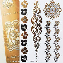 Load image into Gallery viewer, Luxury Flash Metallic Waterproof Temporary Tattoo Gold Silver Flower Tattoo Sticker Long Lasting Gold Design For Womens