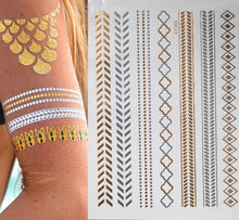 Load image into Gallery viewer, Luxury Flash Metallic Waterproof Temporary Tattoo Gold Silver Flower Tattoo Sticker Long Lasting Gold Design For Womens