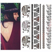 Load image into Gallery viewer, Luxury Flash Metallic Waterproof Temporary Tattoo Gold Silver Flower Tattoo Sticker Long Lasting Gold Design For Womens