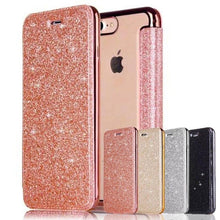 Load image into Gallery viewer, Luxury Glitter Leather Flip Wallet Case For iPhone 14 13 12 11 Pro XS Max XR X 7 8 Plus 6s Plus Clear Back Case iPhone Shiny Luxury Glitter Leather Case with Card Holder Flip Magnetic Closure Stand Cover