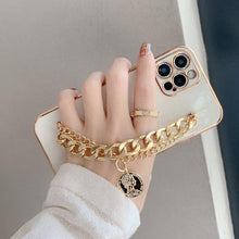 Load image into Gallery viewer, Luxury Glossy Gold Color Metal Coin Bracelet Chain Protective Case Cover For iPhone Soft Case for iPhone 13 12 Pro Max 14 11 pro max X XS XR 7 8 Plus Cover