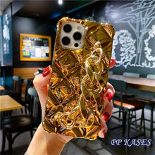 Load image into Gallery viewer, Luxury Gold Plating Electroplated Bracelet Cute Compatible with iPhone Diamond Case Luxury Sparkle Glitter Rhinestone Phone Case For iPhone 14 13 Promax 11 12 Pro Max Mini Xs Max XR 8 7 Plus Mirror Cover