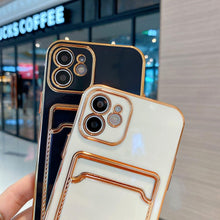 Load image into Gallery viewer, Luxury Gold Plating Phone Case With Card Slot For iphone 13 Pro 12 11 Pro MAX XS XR XS MAX Luxury Black Orange Phone Cover Back Case with Golden Frame Case for iPhone