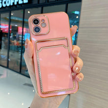 Load image into Gallery viewer, Luxury Gold Plating Phone Case With Card Slot For iphone 13 Pro 12 11 Pro MAX XS XR XS MAX Luxury Black Orange Phone Cover Back Case with Golden Frame Case for iPhone