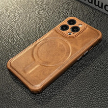 Load image into Gallery viewer, Luxury Leather Magnetic Wireless Charging Case For iPhone 14 11 12 13 Pro Max X XS XR 8 7 Plus Shockproof Soft Cover Shockproof Unique Vintage Design Leather Case For iPhone