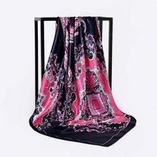 Load image into Gallery viewer, Luxury Long Soft Square Silk Scarves Lightweight Elegant Satin Silk Soft Head Wrap Escharpe Hijab Scarf Muslim Female Silky Shawls Wrap Hair Head Scarves Bandanna For Women 90*90cm