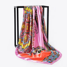 Load image into Gallery viewer, Luxury Long Soft Square Silk Scarves Lightweight Elegant Satin Silk Soft Head Wrap Escharpe Hijab Scarf Muslim Female Silky Shawls Wrap Hair Head Scarves Bandanna For Women 90*90cm