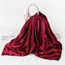 Load image into Gallery viewer, Luxury Long Soft Square Silk Scarves Lightweight Elegant Satin Silk Soft Head Wrap Escharpe Hijab Scarf Muslim Female Silky Shawls Wrap Hair Head Scarves Bandanna For Women 90*90cm