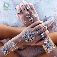 Load image into Gallery viewer, Luxury Metallic Temporary Tattoo Gold Silver Flower Sticker Long Lasting Gold Design For Womens