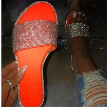 Load image into Gallery viewer, Luxury Rhinestone Slippers New Women Fashion Wild Beach Flip Flops Flat Bottom Outdoor Sandals Open Toe Flat Sandals Rhinestone Glitter On Casual Fashion Ladies Slippers