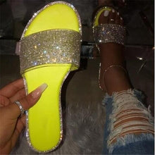 Load image into Gallery viewer, Luxury Rhinestone Slippers New Women Fashion Wild Beach Flip Flops Flat Bottom Outdoor Sandals Open Toe Flat Sandals Rhinestone Glitter On Casual Fashion Ladies Slippers