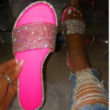 Load image into Gallery viewer, Luxury Rhinestone Slippers New Women Fashion Wild Beach Flip Flops Flat Bottom Outdoor Sandals Open Toe Flat Sandals Rhinestone Glitter On Casual Fashion Ladies Slippers