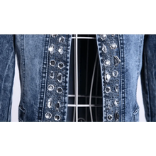 Load image into Gallery viewer, Luxury Spring Fashionable Women Denim Jacket Slim Zipper Casual Short Sequins Outerwear Ladies Vintage Crystal Biker