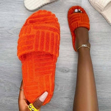 Load image into Gallery viewer, Luxury Thick Sole Women Slippers Green Flat Outwear Slides Summer Autumn Runway Flip Flops Comfy Slippers Cute Fur Slip-on Shoes Memory Foam House Slipper