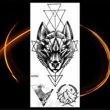 Load image into Gallery viewer, Luxury Tiger Temporary Tattoos Fox Wolf Fake Tattoo Sticker Realistic Black Animal Temporary Tattoo Stickers For Mens
