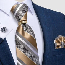 Load image into Gallery viewer, Luxury Wedding High Quality Solid Color Floral Tie For Men Fashion Silk Necktie Cufflink Silk Tie Set For Men