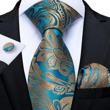 Load image into Gallery viewer, Luxury Wedding Party Floral Design Silk Necktie Hanky And Matching Cufflinks Set For Men Classic Design Necktie Set For Men