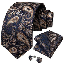 Load image into Gallery viewer, Luxury Wedding Party Floral Design Silk Necktie Hanky And Matching Cufflinks Set For Men Classic Design Necktie Set For Men