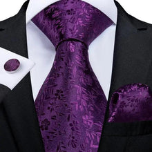 Load image into Gallery viewer, Luxury Wedding Party Floral Design Silk Necktie Hanky And Matching Cufflinks Set For Men Classic Design Necktie Set For Men