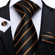Load image into Gallery viewer, Luxury Wedding Party Floral Design Silk Necktie Hanky And Matching Cufflinks Set For Men Classic Design Necktie Set For Men