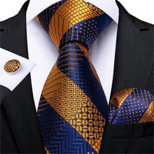 Load image into Gallery viewer, Luxury Wedding Party Floral Design Silk Necktie Hanky And Matching Cufflinks Set For Men Classic Design Necktie Set For Men