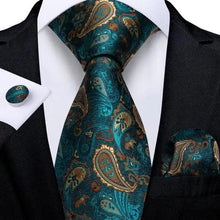 Load image into Gallery viewer, Luxury Wedding Party Floral Design Silk Necktie Hanky And Matching Cufflinks Set For Men Classic Design Necktie Set For Men