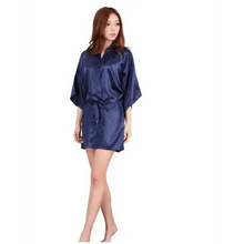 Load image into Gallery viewer, Luxury White Silk Women Bathrobe Soft Short Ladies Sleepwear Indoor Bathrobe Party Sleepwear With Waist Belt