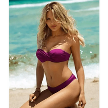 Load image into Gallery viewer, Luxury Woman Bikini Solid Color Bikini Women Swimwear Swimsuit Modern Female Bathing Suit Push Up Bikini Set Beachwear Swimsuit Women Push Up Bikinis Set Pink Swimwear Bandage Bathing Suits