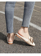 Load image into Gallery viewer, Luxury Woman Summer Close Toe Slippers Lazy Slides Flat Heel Slippers Outdoor Flip Flops Shoes Black Dress Shoes Soft Round-Toe White Flats Casual Flats Shoes