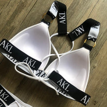 Load image into Gallery viewer, Luxury Women Bikini Set Letter Print Swimsuit Female Push Up Bandage Black Swimwear Women Bikini Set Swimming Bathing Suit Women Swimsuit Bikini Set Letter Print Swimwear Bathing Suit