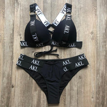 Load image into Gallery viewer, Luxury Women Bikini Set Letter Print Swimsuit Female Push Up Bandage Black Swimwear Women Bikini Set Swimming Bathing Suit Women Swimsuit Bikini Set Letter Print Swimwear Bathing Suit